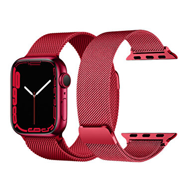 Piili Apple Watch Metal Kayış 42/44/45 - Kırmızı