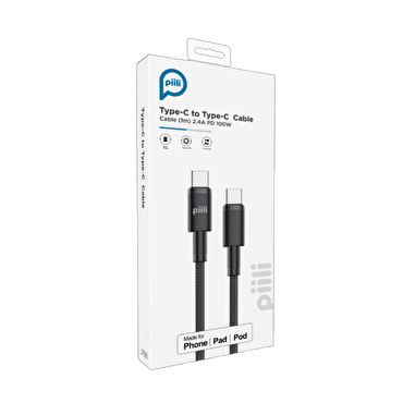 Piili  100 W Type-C to Type-C Cable 1m. - Siyah