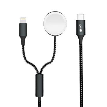 Piili 3 in 1 Aliminyum Şarj Standı - Siyah