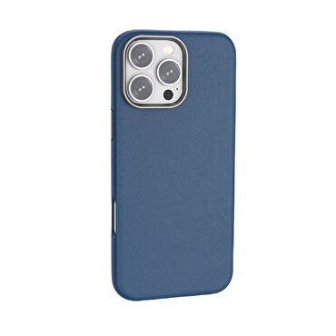Piili iPhone 16 Pro Deri Magsafe Kılıf - Mavi