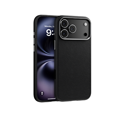 Piili ıPhone 17 Pro Leather Magsafe Kılıf Siyah