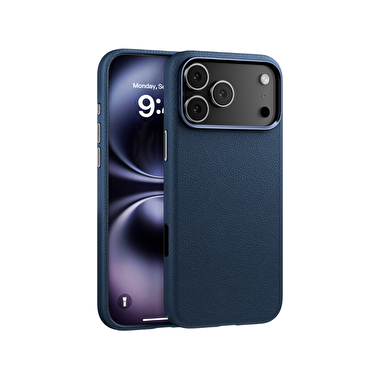 Piili ıPhone 17 Pro Max Leather Magsafe Kılıf Mavi