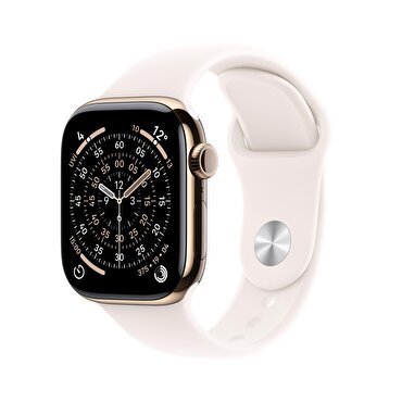 Apple Watch Series 11 GPS + Cellular 46mm Altın Rengi Titanyum Kasa ve Bulut Pembesi Spor Kordon - S/M