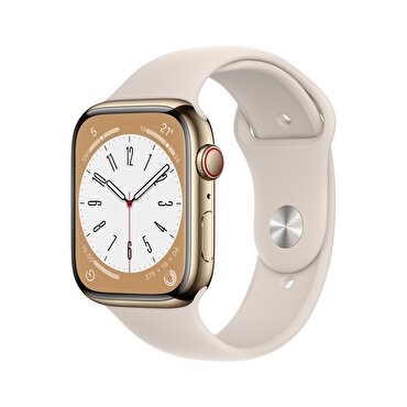 Apple Watch Series 8 GPS + Cellular 45mm Altın Rengi Paslanmaz Çelik Kasa Yıldız Işığı Spor Kordon - MNKM3TU/A MNKM3TU/A
