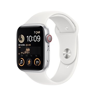 Apple Watch SE GPS + Cellular 44mm Gümüş Alüminyum Kasa ve Beyaz Spor Kordon - MNQ23TU/A MNQ23TU/A