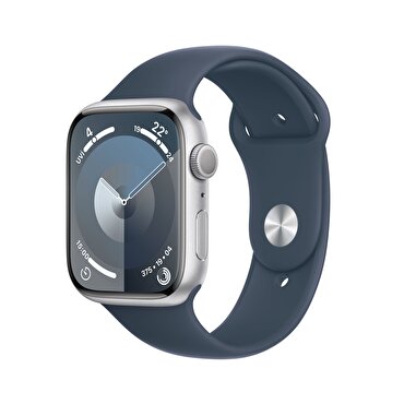 Apple Watch Series 9 GPS 45mm Gümüş Rengi Alüminyum Kasa ve Fırtına Mavisi Spor Kordon - M/L 