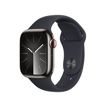 Apple Watch Series 9 GPS + Cellular 41mm Grafit Paslanmaz Çelik Kasa ve Gece Yarısı Spor Kordon - M/L 