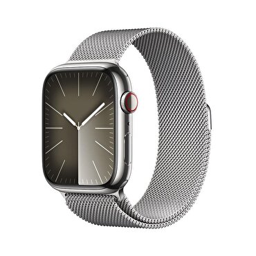 Apple Watch Series 9 GPS + Cellular 45mm Gümüş Rengi Paslanmaz Çelik Kasa ve Gümüş Rengi Milano Loop - MRMQ3TU/A