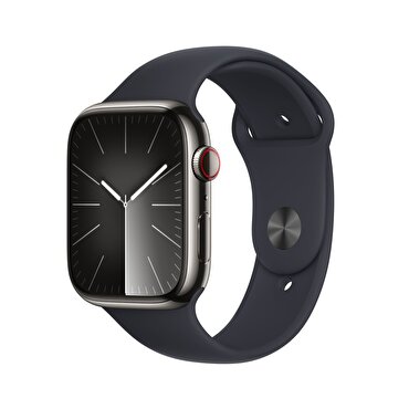 Apple Watch Series 9 GPS + Cellular 45mm Grafit Paslanmaz Çelik Kasa ve Gece Yarısı Spor Kordon - M/L - MRMW3TU/A