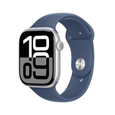 Apple Watch Series 10 GPS 46mm Gümüş Rengi Alüminyum Kasa  Kot Rengi Spor Kordon - M/L 