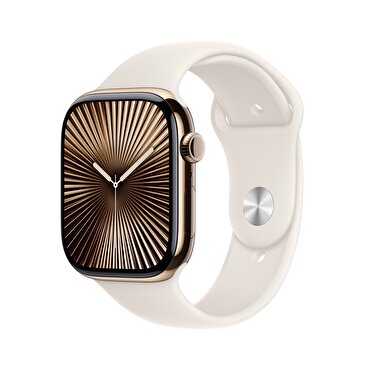 Apple Watch Series 10 GPS + Cellular 42mm Altın Rengi Titanyum Kasa  Yıldız Işığı Spor Kordon - S/M 