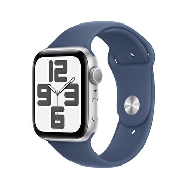 Apple Watch SE GPS 44mm Gümüş Rengi Alüminyum Kasa  Kot Rengi Spor Kordon - M/L 