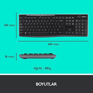 Logitech MK270 Kablosuz Klavye ve Mouse - Siyah 5099206039315