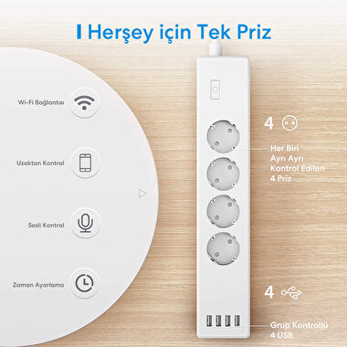 Meross Akıllı Çoklu Priz 4 Güç 4 USB 6973696564467