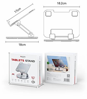 Yesido 360 Derece Ayarlanabilir Metal Tablet Standı - Gümüş 6942314400517