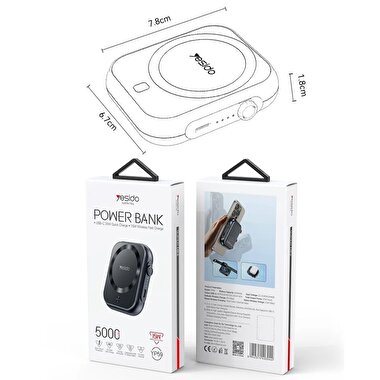 Yesido 3in1 5.000 mAh 15W Magsafe Powerbank-Siyah 6942314403044