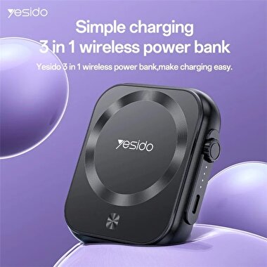 Yesido 3in1 5.000 mAh 15W Magsafe Powerbank-Siyah 6942314403044