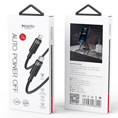 Yesido 1.2M 27W Type-C to Lightning Kablo - Siyah 6971050266200
