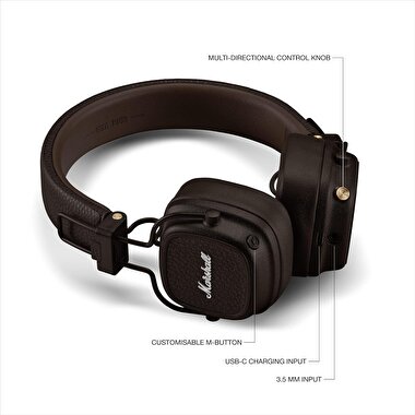 Marshall Major V Bluetooth Kulaküstü Kulaklık, Brown 7340055401128