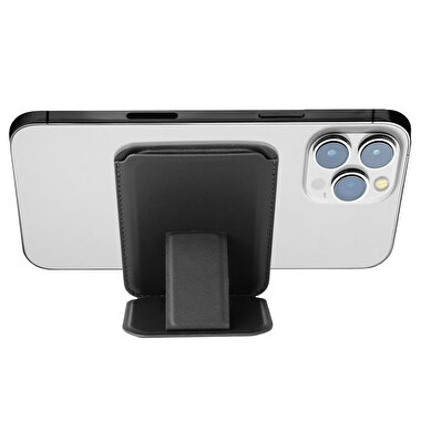 Buff iPhone WalletMag Stand Deri Cüzdan - Siyah 8683548210746