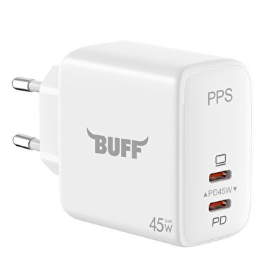 Buff  45W Hızlı Şarj 2 Port Şarj Adaptörü - Beyaz 8683548214010