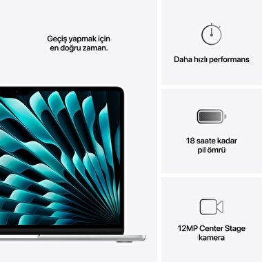 Apple MacBook Air 13' M4 Çip 10 Çekirdekli CPU 10 Çekirdekli GPU 24GB Bellek  512GB SSD Gümüş MC654TU/A
