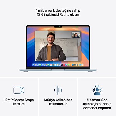 Apple MacBook Air 13' M4 Çip 10 Çekirdekli CPU 8 Çekirdekli GPU 16GB Bellek 256GB SSD Gök Mavisi MC6T4TU/A