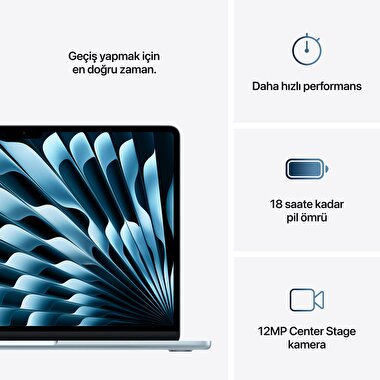 Apple MacBook Air 13' M4 Çip 10 Çekirdekli CPU 10 Çekirdekli  GPU 24GB Bellek 512GB SSD Gök Mavisi MC6V4TU/A