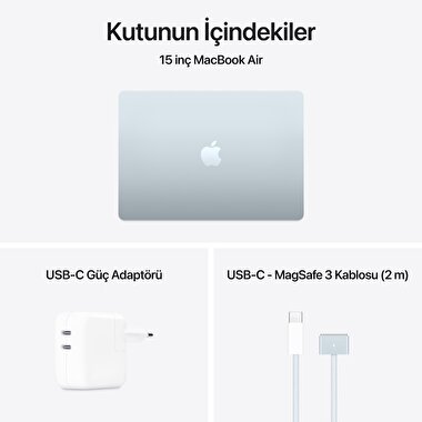Apple MacBook Air 15' M4 Çip 10 Çekirdekli CPU 10 Çekirdekli GPU 24GB Bellek  512GB SSD Gök Mavisi MC7D4TU/A