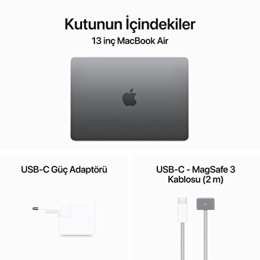 Apple MacBook Air 13' M3 Çip 8 Çekirdekli CPU 10 Çekirdekli GPU 24GB Bellek 512GB SSD Uzay Grisi  MC8M4TU/A