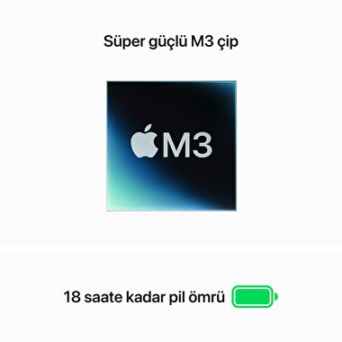 Apple MacBook Air 13' M3 Çip 8 Çekirdekli CPU 10 Çekirdekli GPU 24GB Bellek 512GB SSD Gümüş  MC8N4TU/A