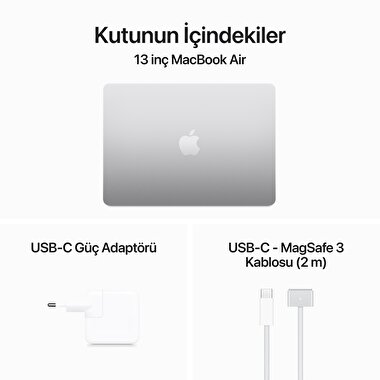 Apple MacBook Air 13' M3 Çip 8 Çekirdekli CPU 10 Çekirdekli GPU 24GB Bellek 512GB SSD Gümüş  MC8N4TU/A