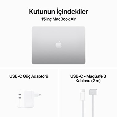 Apple MacBook Air 15' M3 Çip 8 Çekirdekli CPU 10 Çekirdekli GPU 16GB Bellek 256GB SSD Gümüş  MC9E4TU/A