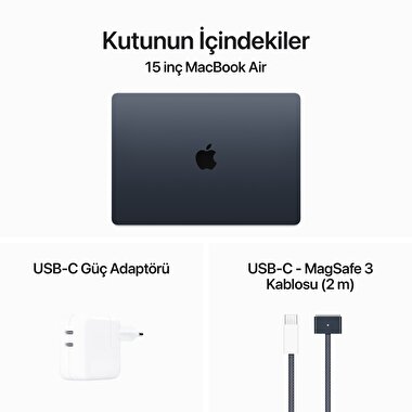 Apple MacBook Air 15' M3 Çip 8 Çekirdekli CPU 10 Çekirdekli GPU 24GB Bellek 512GB SSD Gece Yarısı  MC9L4TU/A