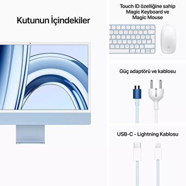 iMac 24 inc 4.5K M3 8CPU 10GPU 8GB 512GB Mavi  MQRR3TU/A