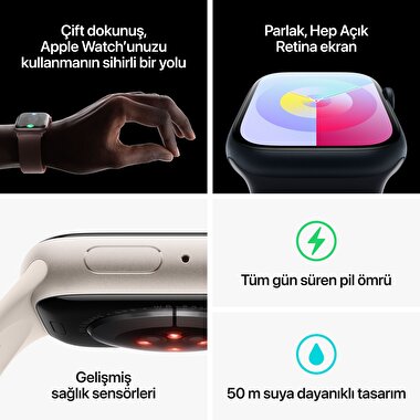 Apple Watch Series 9 GPS 41mm Yıldız Işığı Alüminyum Kasa ve Yıldız Işığı Spor Kordon - M/L  MR8U3TU/A