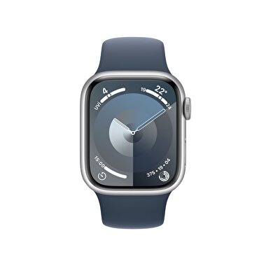 Apple Watch Series 9 GPS 41mm Gümüş Rengi Alüminyum Kasa ve Fırtına Mavisi Spor Kordon - S/M  MR903TU/A