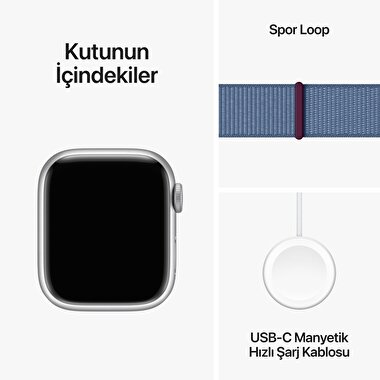 Apple Watch Series 9 GPS 41mm Gümüş Rengi Alüminyum Kasa ve Buz Mavisi Spor Loop  MR923TU/A