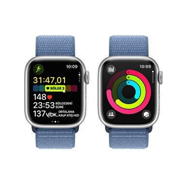Apple Watch Series 9 GPS 41mm Gümüş Rengi Alüminyum Kasa ve Buz Mavisi Spor Loop  MR923TU/A