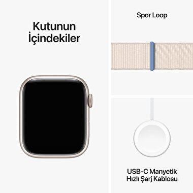Apple Watch Series 9 GPS 45mm Yıldız Işığı Alüminyum Kasa ve Yıldız Işığı Spor Loop  MR983TU/A