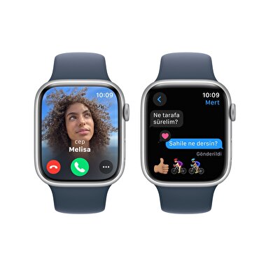 Apple Watch Series 9 GPS 45mm Gümüş Rengi Alüminyum Kasa ve Fırtına Mavisi Spor Kordon - S/M  MR9D3TU/A