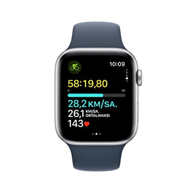 Apple Watch SE GPS 44mm Gümüş Rengi Alüminyum Kasa ve Fırtına Mavisi Spor Kordon - M/L  MREE3TU/A