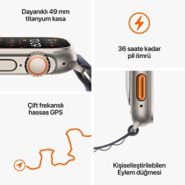 Apple Watch Ultra 2 GPS + Cellular, 49mm Titanyum Kasa ve Mavi Alpine Loop - Orta Boy  MREP3TU/A