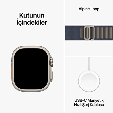 Apple Watch Ultra 2 GPS + Cellular, 49mm Titanyum Kasa ve Mavi Alpine Loop - Orta Boy  MREP3TU/A