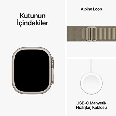Apple Watch Ultra 2 GPS + Cellular, 49mm Titanyum Kasa ve Klasik Zeytin Yeşili Alpine Loop - Küçük Boy  MREX3TU/A