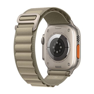 Apple Watch Ultra 2 GPS Cellular 49mm Titanyum Kasa ve Klasik Zeytin Ye ili Alpine Loop Buyuk Boy Troy Estore