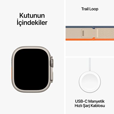 Apple Watch Ultra 2 GPS + Cellular, 49mm Titanyum Kasa ve Turuncu/Bej Trail Loop - S/M  MRF13TU/A