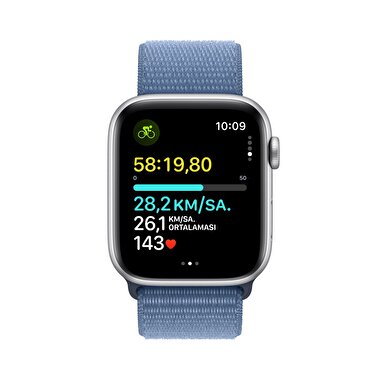 Apple Watch SE GPS + Cellular 44mm Gümüş Rengi Alüminyum Kasa ve Buz Mavisi Spor Loop  MRHM3TU/A