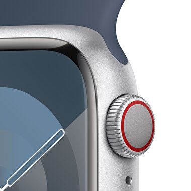 Apple Watch Series 9 GPS + Cellular 41mm Gümüş Rengi Alüminyum Kasa ve Fırtına Mavisi Spor Kordon - M/L  MRHW3TU/A