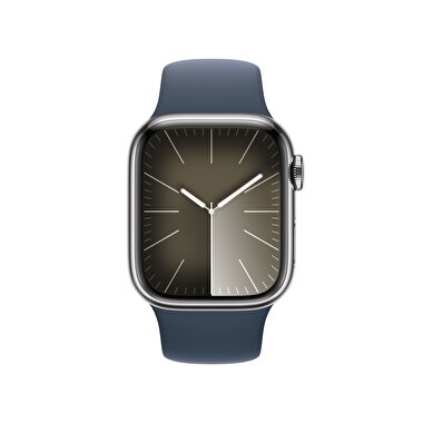 Apple Watch Series 9 GPS + Cellular 41mm Gümüş Rengi Paslanmaz Çelik Kasa ve Fırtına Mavisi Spor Kordon - M/L  MRJ33TU/A